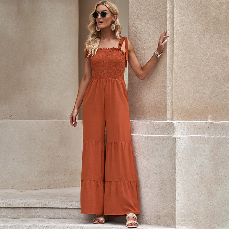 Shi Ying summer wrapped chest style sling tied jumpsuit women Europe and the United States new solid color sleeveless waist women's wide-leg pants